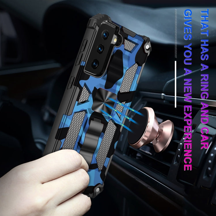 For Samsung Galaxy S21 5G Camouflage Armor Shockproof TPU + PC Magnetic Protective Case with Holder(Dark Blue) - Galaxy S21 5G Cases by buy2fix | Online Shopping UK | buy2fix