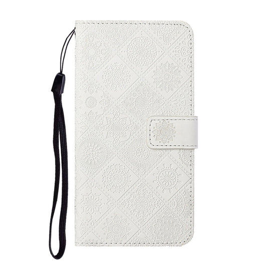 For Samsung Galaxy A70 Ethnic Style Embossed Pattern Horizontal Flip Leather Case with Holder & Card Slots & Wallet & Lanyard(White) by buy2fix