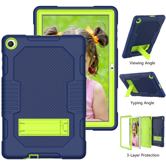 For Huawei MatePad T10 Contrast Color Robot Shockproof Silicone + PC Protective Case with Holder(Navy Blue Yellow Green) by buy2fix