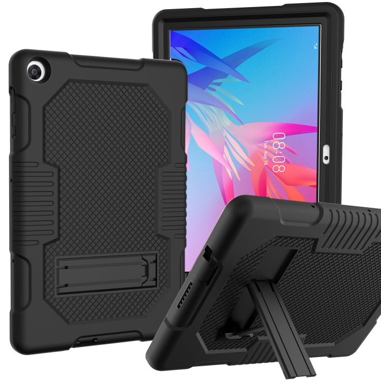 For Huawei MatePad T10 Contrast Color Robot Shockproof Silicone + PC Protective Case with Holder(Black) - Huawei by buy2fix | Online Shopping UK | buy2fix