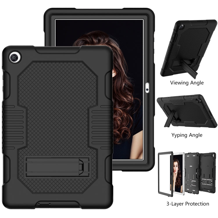 For Huawei MatePad T10 Contrast Color Robot Shockproof Silicone + PC Protective Case with Holder(Black) - Huawei by buy2fix | Online Shopping UK | buy2fix