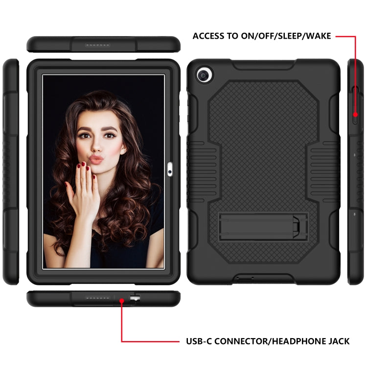 For Huawei MatePad T10 Contrast Color Robot Shockproof Silicone + PC Protective Case with Holder(Black) - Huawei by buy2fix | Online Shopping UK | buy2fix