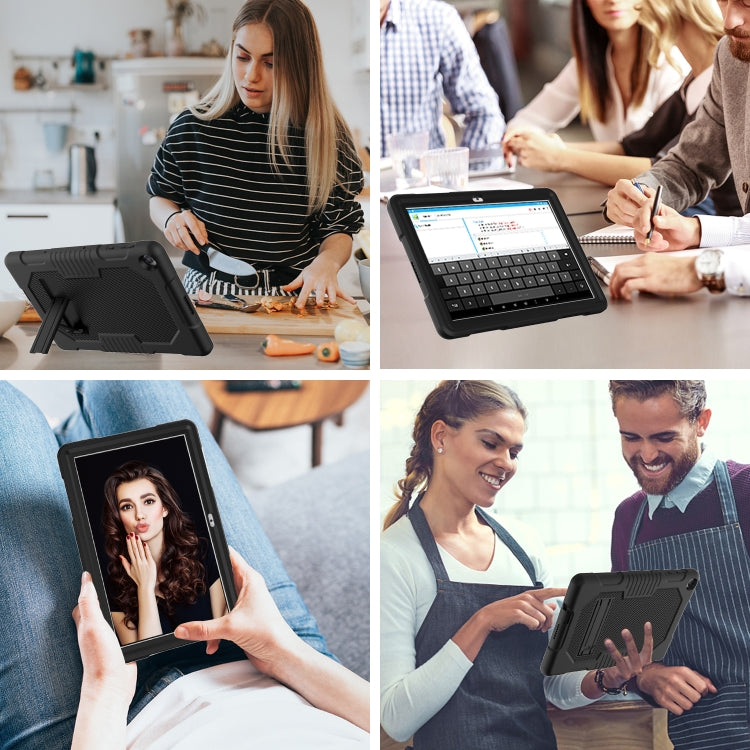For Huawei MatePad T10 Contrast Color Robot Shockproof Silicone + PC Protective Case with Holder(Black) - Huawei by buy2fix | Online Shopping UK | buy2fix
