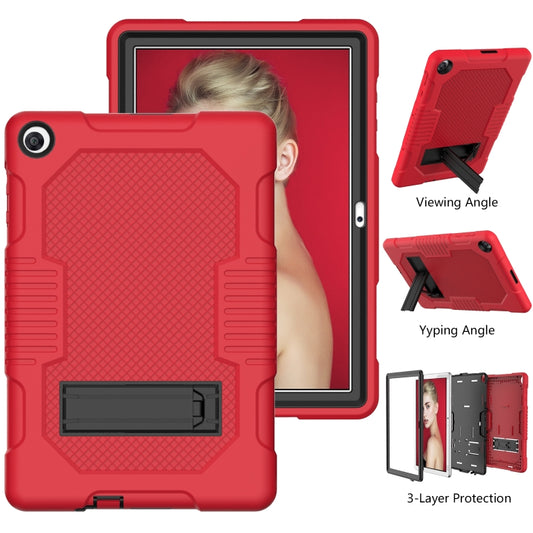 For Huawei MatePad T10 Contrast Color Robot Shockproof Silicone + PC Protective Case with Holder(Red Black) by buy2fix