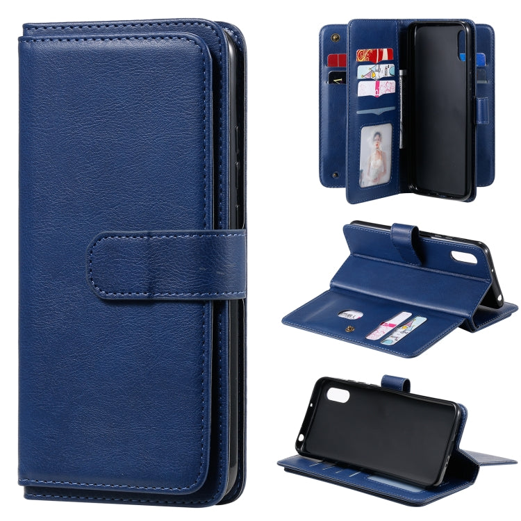 For Xiaomi Redmi 9A Multifunctional Magnetic Copper Buckle Horizontal Flip Leather Case with Bracket & 10 Card Slots & Wallet & Photo Frame(Dark Blue) - Xiaomi Cases by buy2fix | Online Shopping UK | buy2fix