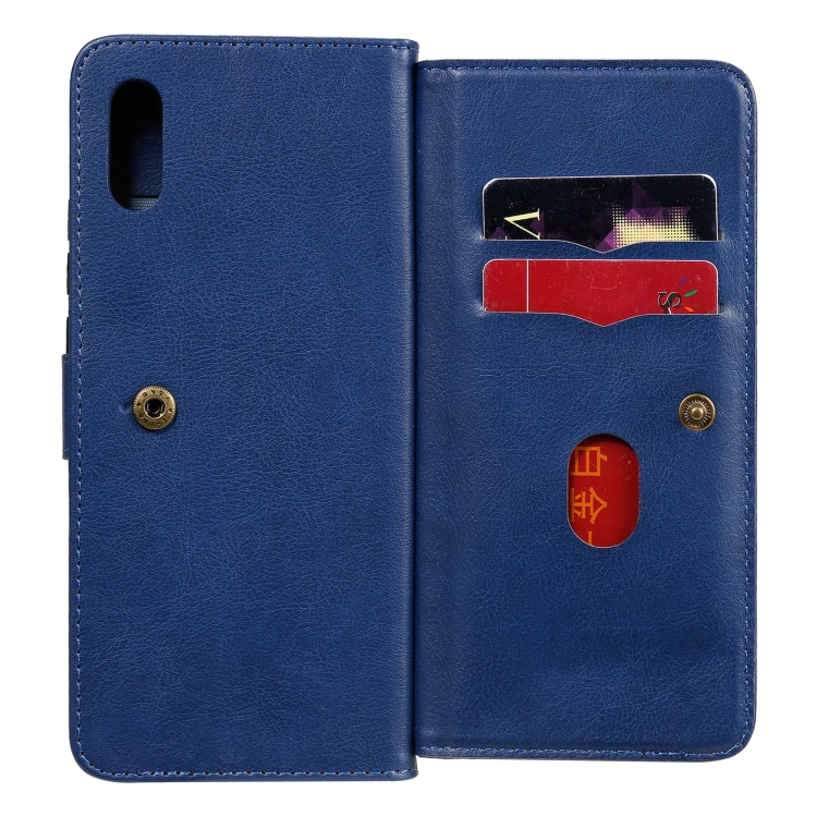 For Xiaomi Redmi 9A Multifunctional Magnetic Copper Buckle Horizontal Flip Leather Case with Bracket & 10 Card Slots & Wallet & Photo Frame(Dark Blue) - Xiaomi Cases by buy2fix | Online Shopping UK | buy2fix