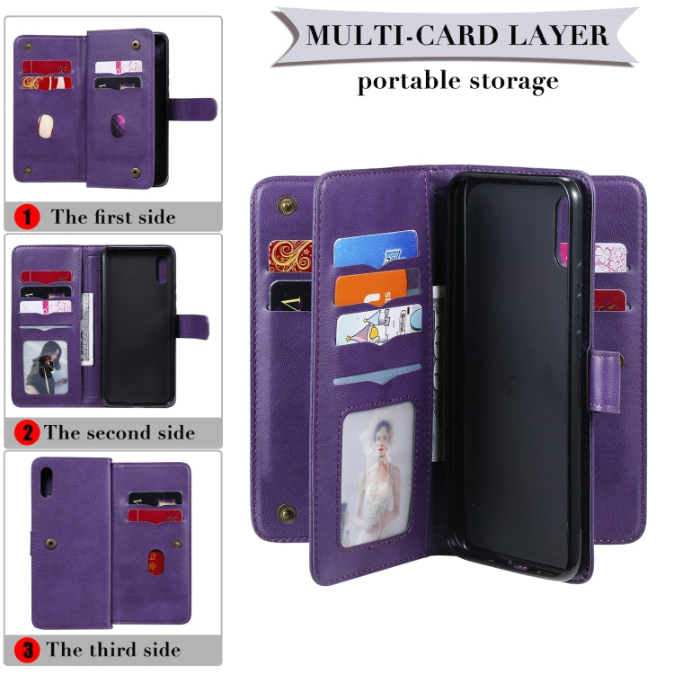 For Xiaomi Redmi 9A Multifunctional Magnetic Copper Buckle Horizontal Flip Leather Case with Bracket & 10 Card Slots & Wallet & Photo Frame(Dark Blue) - Xiaomi Cases by buy2fix | Online Shopping UK | buy2fix