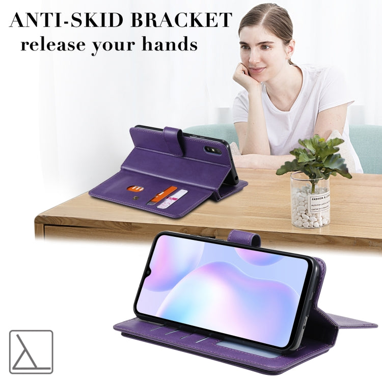 For Xiaomi Redmi 9A Multifunctional Magnetic Copper Buckle Horizontal Flip Leather Case with Bracket & 10 Card Slots & Wallet & Photo Frame(Dark Blue) - Xiaomi Cases by buy2fix | Online Shopping UK | buy2fix