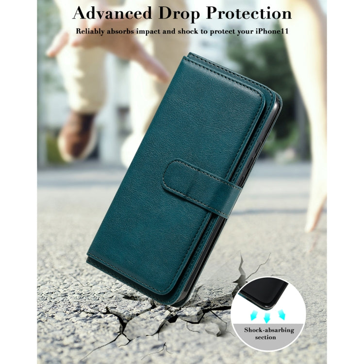 For Xiaomi Redmi 9C Multifunctional Magnetic Copper Buckle Horizontal Flip Leather Case with Bracket & 10 Card Slots & Wallet & Photo Frame(Dark Green) by buy2fix