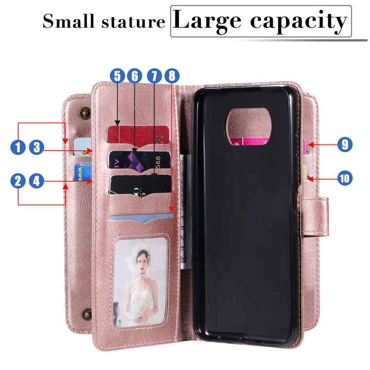 For Xiaomi Poco X3 NFC Multifunctional Magnetic Copper Buckle Horizontal Flip Leather Case with Bracket & 10 Card Slots & Wallet & Photo Frame(Black) - Xiaomi Cases by buy2fix | Online Shopping UK | buy2fix