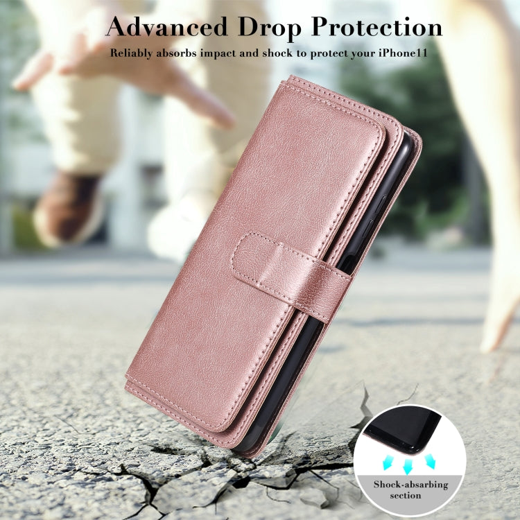 For Xiaomi Poco X3 NFC Multifunctional Magnetic Copper Buckle Horizontal Flip Leather Case with Bracket & 10 Card Slots & Wallet & Photo Frame(Rose Gold) by buy2fix