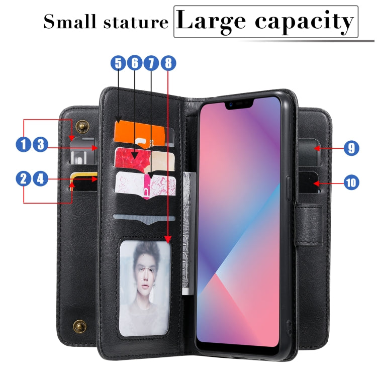 For OPPO A5 / A3s Multifunctional Magnetic Copper Buckle Horizontal Flip Solid Color Leather Case with 10 Card Slots & Wallet & Holder & Photo Frame(Rose Gold) - OPPO Cases by buy2fix | Online Shopping UK | buy2fix