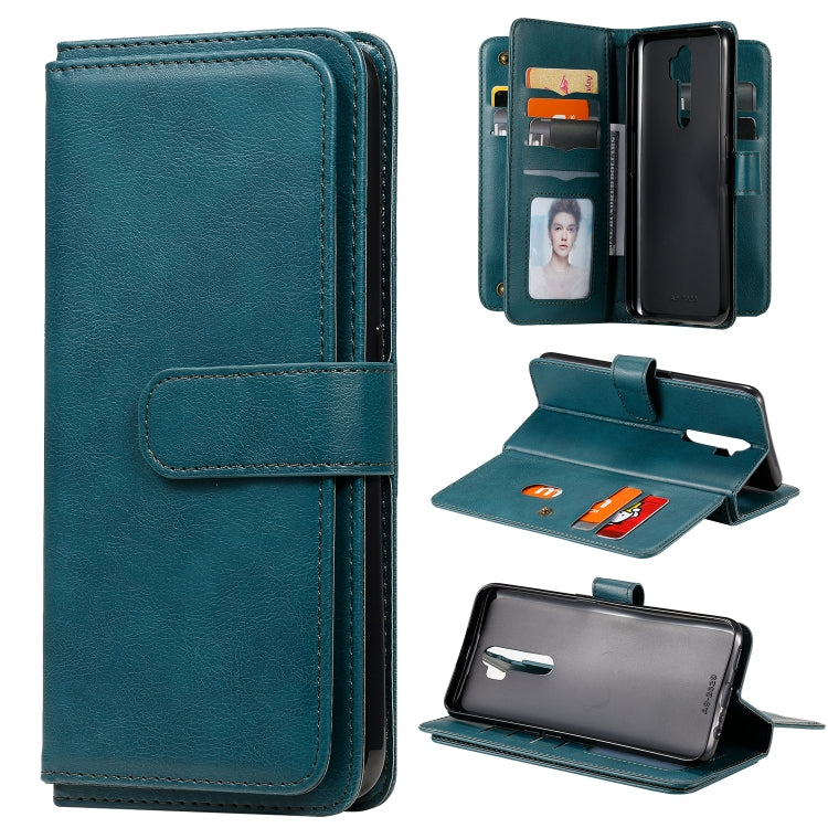 For OPPO A9 (2020) / A11x / A5 (2020) Multifunctional Magnetic Copper Buckle Horizontal Flip Solid Color Leather Case with 10 Card Slots & Wallet & Holder & Photo Frame(Dark Green) - OPPO Cases by buy2fix | Online Shopping UK | buy2fix