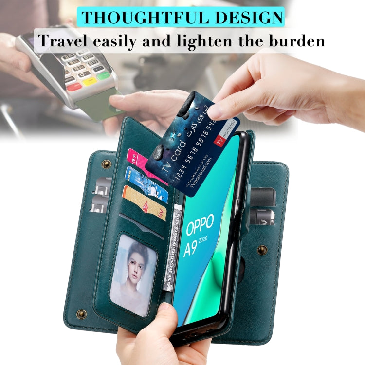 For OPPO A9 (2020) / A11x / A5 (2020) Multifunctional Magnetic Copper Buckle Horizontal Flip Solid Color Leather Case with 10 Card Slots & Wallet & Holder & Photo Frame(Dark Green) - OPPO Cases by buy2fix | Online Shopping UK | buy2fix