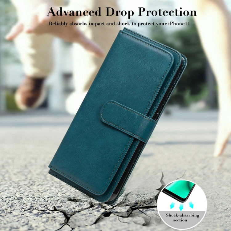 For OPPO A9 (2020) / A11x / A5 (2020) Multifunctional Magnetic Copper Buckle Horizontal Flip Solid Color Leather Case with 10 Card Slots & Wallet & Holder & Photo Frame(Dark Green) - OPPO Cases by buy2fix | Online Shopping UK | buy2fix
