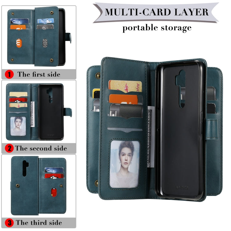 For OPPO A9 (2020) / A11x / A5 (2020) Multifunctional Magnetic Copper Buckle Horizontal Flip Solid Color Leather Case with 10 Card Slots & Wallet & Holder & Photo Frame(Dark Green) - OPPO Cases by buy2fix | Online Shopping UK | buy2fix
