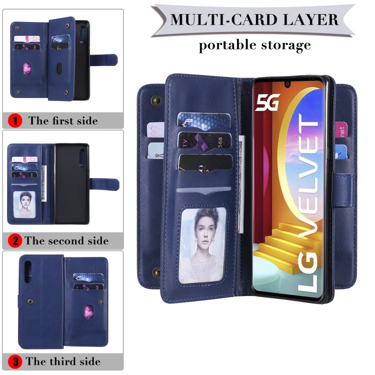 For LG Velvet / G9 Multifunctional Magnetic Copper Buckle Horizontal Flip Solid Color Leather Case with 10 Card Slots & Wallet & Holder & Photo Frame(Rose Gold) - LG Cases by buy2fix | Online Shopping UK | buy2fix