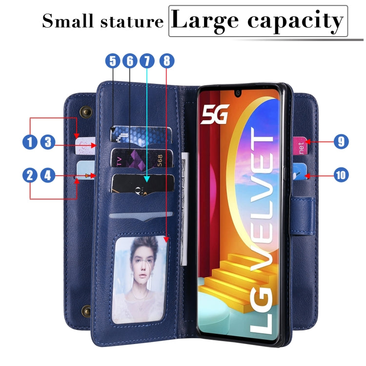 For LG Velvet / G9 Multifunctional Magnetic Copper Buckle Horizontal Flip Solid Color Leather Case with 10 Card Slots & Wallet & Holder & Photo Frame(Rose Gold) - LG Cases by buy2fix | Online Shopping UK | buy2fix