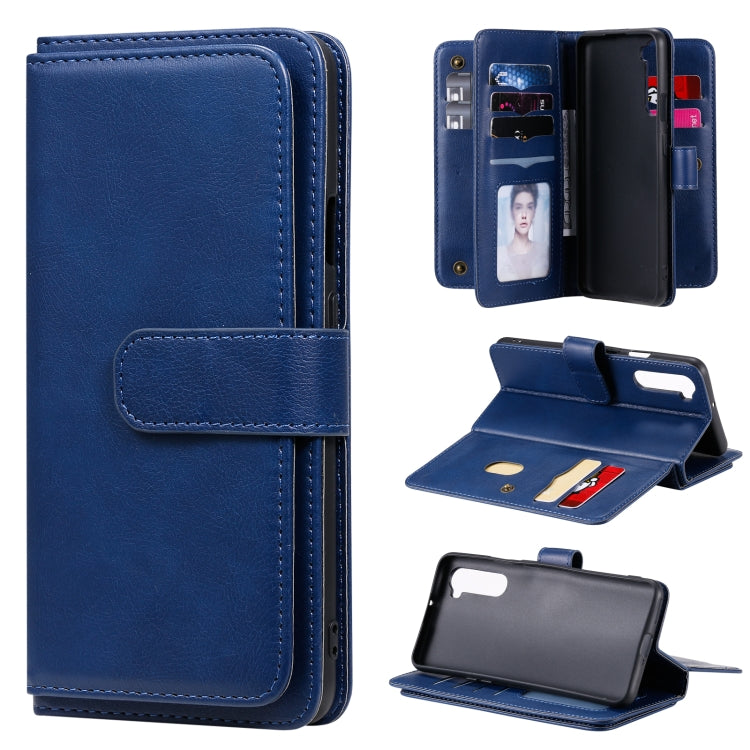 For Oneplus Nord Multifunctional Magnetic Copper Buckle Horizontal Flip Solid Color Leather Case with 10 Card Slots & Wallet & Holder & Photo Frame(Dark Blue) - OnePlus Cases by buy2fix | Online Shopping UK | buy2fix