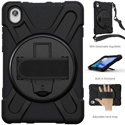 For Lenovo Tab M8 (2020) TB-8705F 8.0 inch Shockproof Colorful Silicone + PC Protective Case with Holder & Shoulder Strap & Hand Strap(Black) by buy2fix