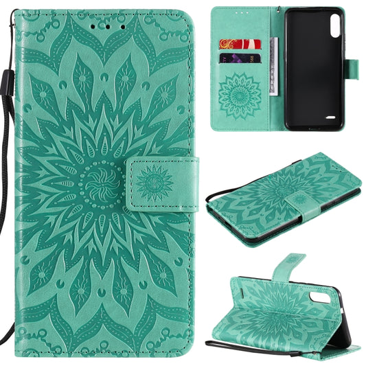 For LG K22 / K22 Plus Sun Embossing Pattern Horizontal Flip Leather Case with Card Slot & Holder & Wallet & Lanyard(Green) - LG Cases by buy2fix | Online Shopping UK | buy2fix