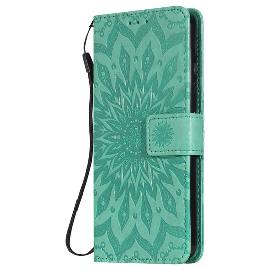 For LG K22 / K22 Plus Sun Embossing Pattern Horizontal Flip Leather Case with Card Slot & Holder & Wallet & Lanyard(Green) - LG Cases by buy2fix | Online Shopping UK | buy2fix