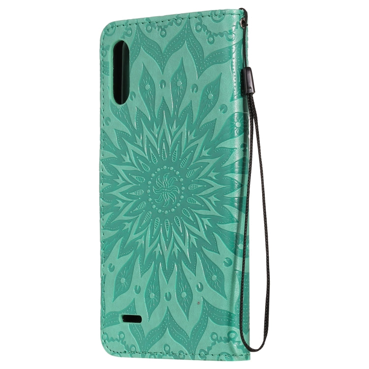 For LG K22 / K22 Plus Sun Embossing Pattern Horizontal Flip Leather Case with Card Slot & Holder & Wallet & Lanyard(Green) - LG Cases by buy2fix | Online Shopping UK | buy2fix