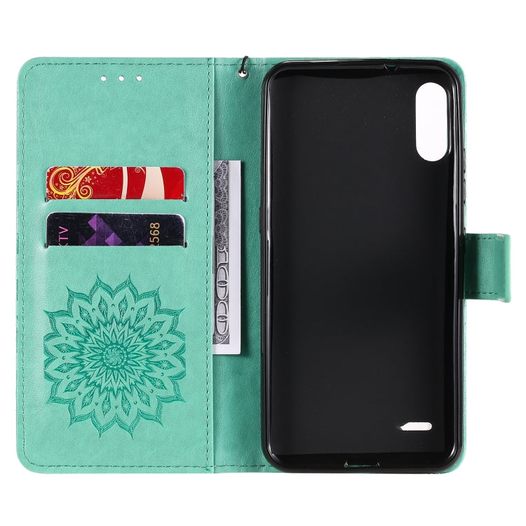 For LG K22 / K22 Plus Sun Embossing Pattern Horizontal Flip Leather Case with Card Slot & Holder & Wallet & Lanyard(Green) - LG Cases by buy2fix | Online Shopping UK | buy2fix