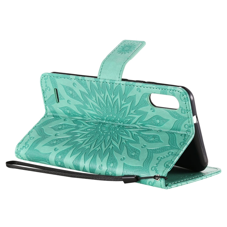 For LG K22 / K22 Plus Sun Embossing Pattern Horizontal Flip Leather Case with Card Slot & Holder & Wallet & Lanyard(Green) - LG Cases by buy2fix | Online Shopping UK | buy2fix