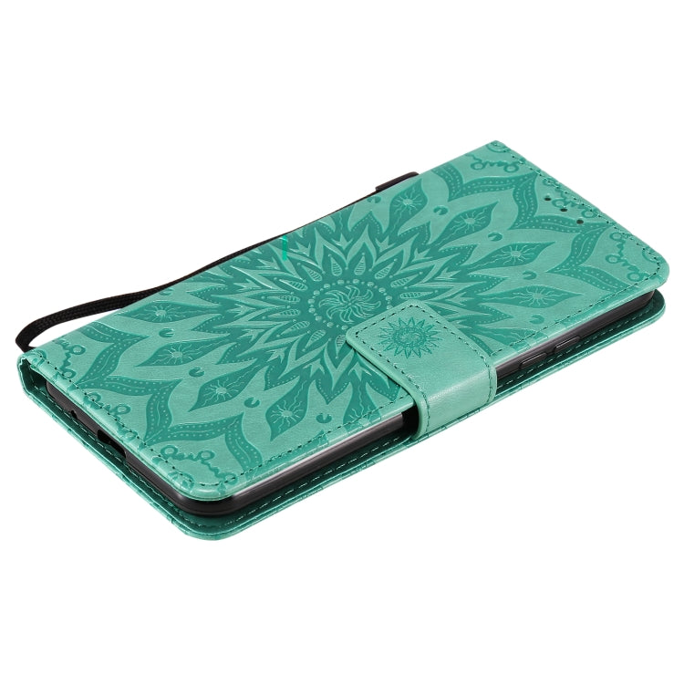 For LG K22 / K22 Plus Sun Embossing Pattern Horizontal Flip Leather Case with Card Slot & Holder & Wallet & Lanyard(Green) - LG Cases by buy2fix | Online Shopping UK | buy2fix