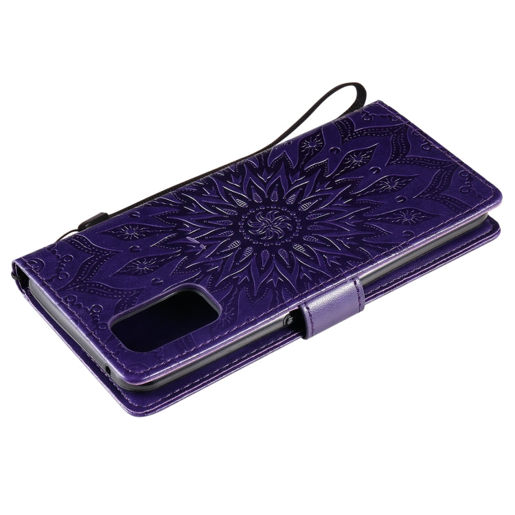 For OPPO Realme 7 Pro Sun Embossing Pattern Horizontal Flip Leather Case with Card Slot & Holder & Wallet & Lanyard(Purple) by buy2fix