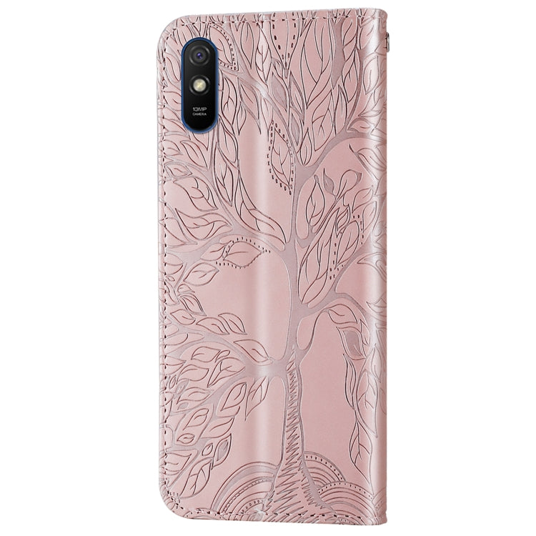 For Xiaomi Redmi 9A Life of Tree Embossing Pattern Horizontal Flip Leather Case with Holder & Card Slot & Wallet & Photo Frame & Lanyard(Rose Gold) - Xiaomi Cases by buy2fix | Online Shopping UK | buy2fix