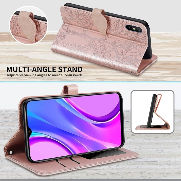 For Xiaomi Redmi 9A Life of Tree Embossing Pattern Horizontal Flip Leather Case with Holder & Card Slot & Wallet & Photo Frame & Lanyard(Rose Gold) - Xiaomi Cases by buy2fix | Online Shopping UK | buy2fix