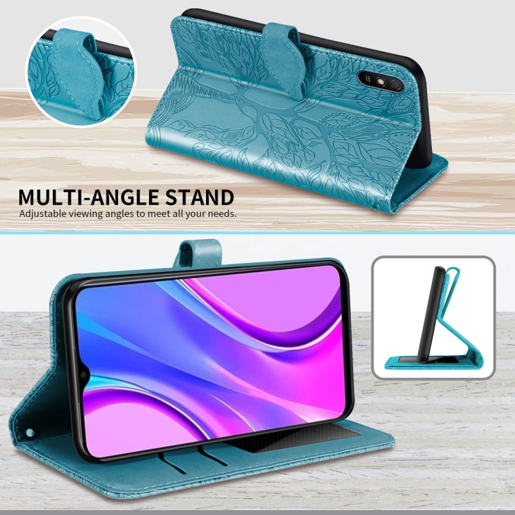 For Xiaomi Redmi 9A Life of Tree Embossing Pattern Horizontal Flip Leather Case with Holder & Card Slot & Wallet & Photo Frame & Lanyard(Blue) - Xiaomi Cases by buy2fix | Online Shopping UK | buy2fix