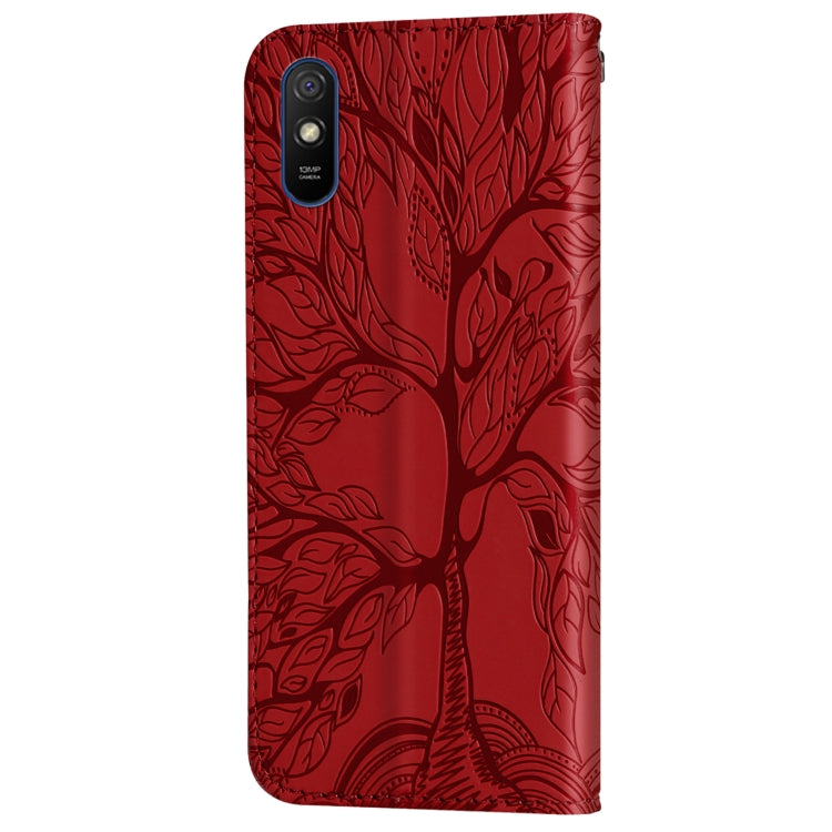 For Xiaomi Redmi 9A Life of Tree Embossing Pattern Horizontal Flip Leather Case with Holder & Card Slot & Wallet & Photo Frame & Lanyard(Red) - Xiaomi Cases by buy2fix | Online Shopping UK | buy2fix