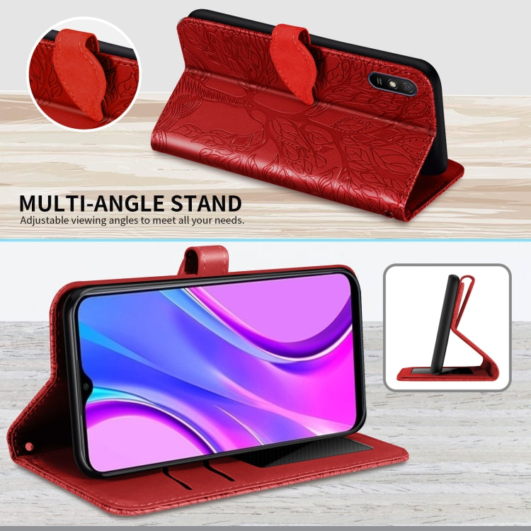For Xiaomi Redmi 9A Life of Tree Embossing Pattern Horizontal Flip Leather Case with Holder & Card Slot & Wallet & Photo Frame & Lanyard(Red) - Xiaomi Cases by buy2fix | Online Shopping UK | buy2fix