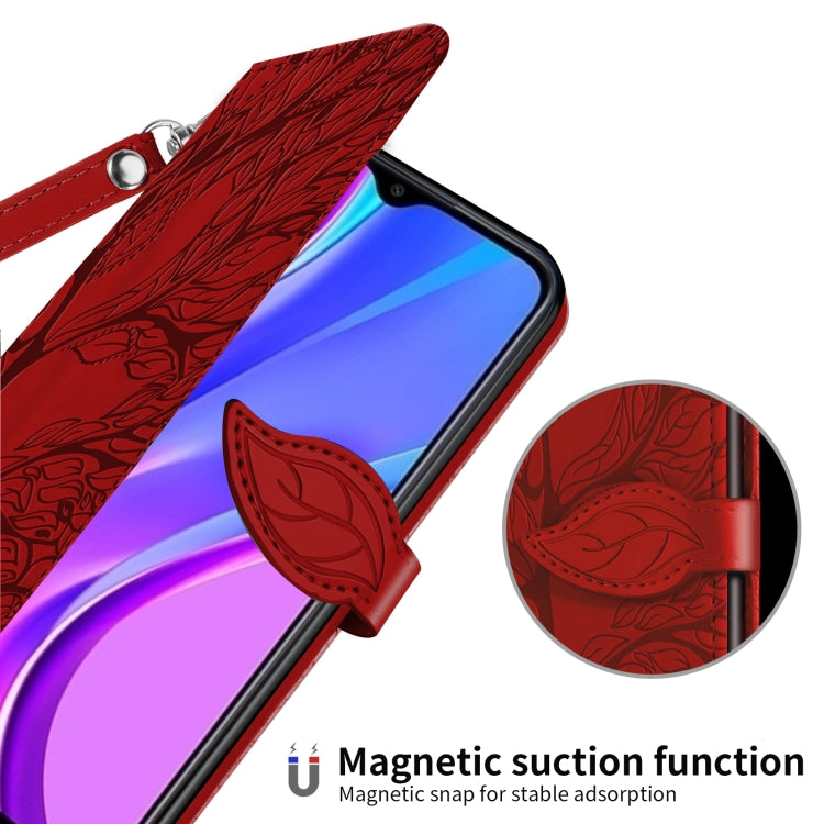 For Xiaomi Redmi 9A Life of Tree Embossing Pattern Horizontal Flip Leather Case with Holder & Card Slot & Wallet & Photo Frame & Lanyard(Red) - Xiaomi Cases by buy2fix | Online Shopping UK | buy2fix