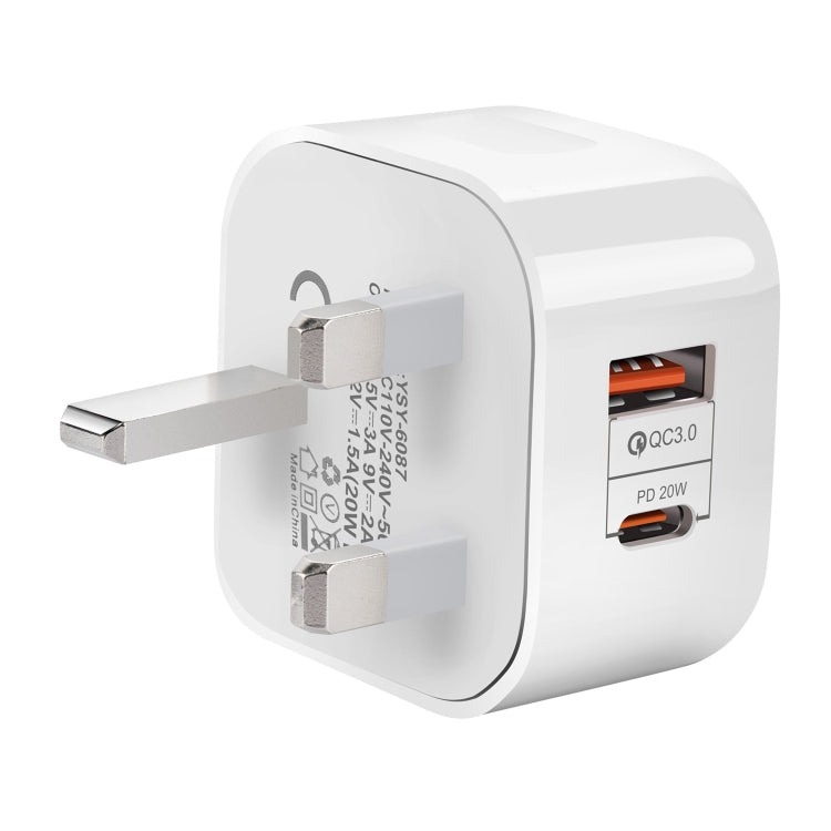 YSY-6087 20W PD + QC 3.0 Dual Ports Travel Charger Power Adapter, UK Plug - USB Charger by buy2fix | Online Shopping UK | buy2fix
