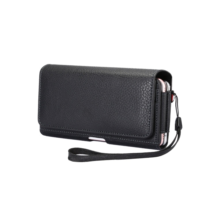 Litchi Texture Vertical Flip Thwartwise PU Leather Case / Waist Bag with Back Splint & Card Slots & 15cm Lanyard for 6.7 inch Phone Universal - Universal Leather Case by buy2fix | Online Shopping UK | buy2fix