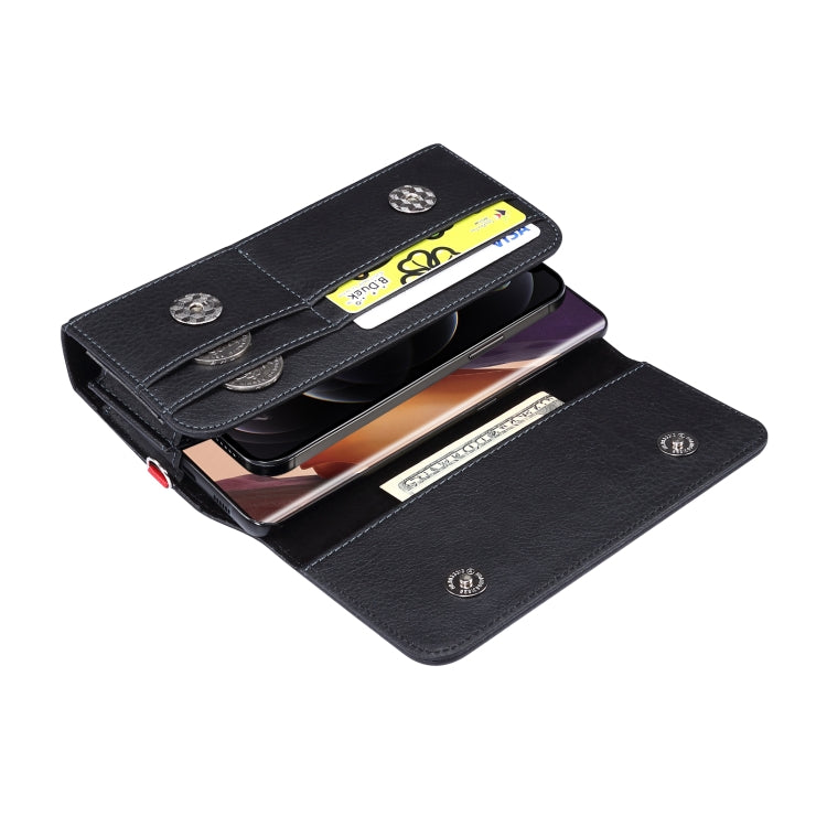 Litchi Texture Vertical Flip Thwartwise PU Leather Case / Waist Bag with Back Splint & Card Slots & 15cm Lanyard for 6.7 inch Phone Universal - Universal Leather Case by buy2fix | Online Shopping UK | buy2fix