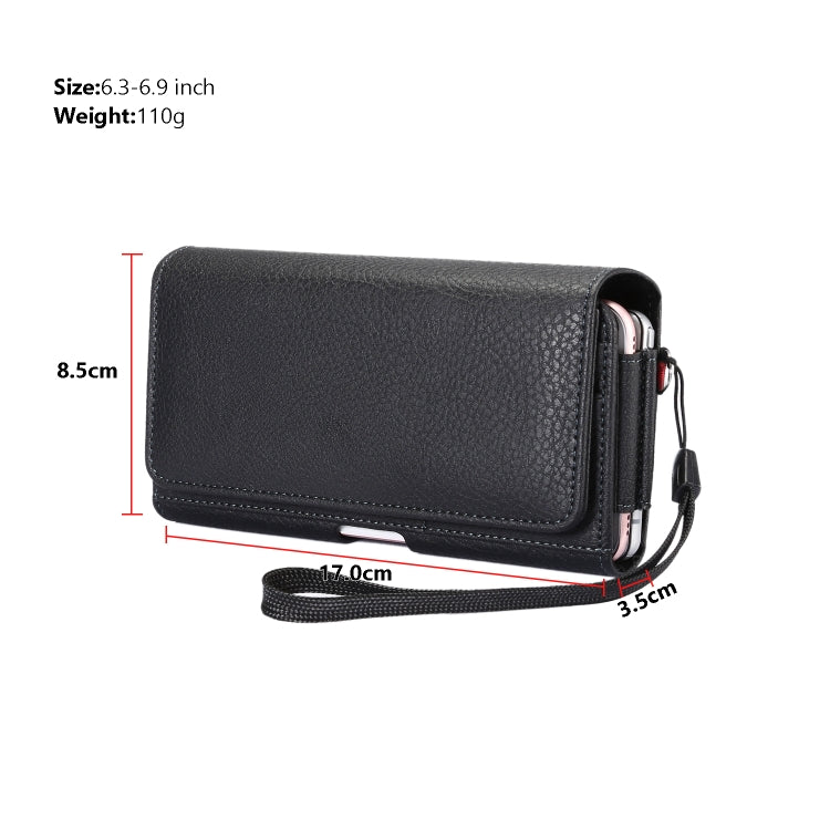 Litchi Texture Vertical Flip Thwartwise PU Leather Case / Waist Bag with Back Splint & Card Slots & 15cm Lanyard for 6.7 inch Phone Universal - Universal Leather Case by buy2fix | Online Shopping UK | buy2fix