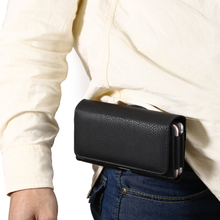 Litchi Texture Vertical Flip Thwartwise PU Leather Case / Waist Bag with Back Splint & Card Slots & 15cm Lanyard for 6.7 inch Phone Universal - Universal Leather Case by buy2fix | Online Shopping UK | buy2fix