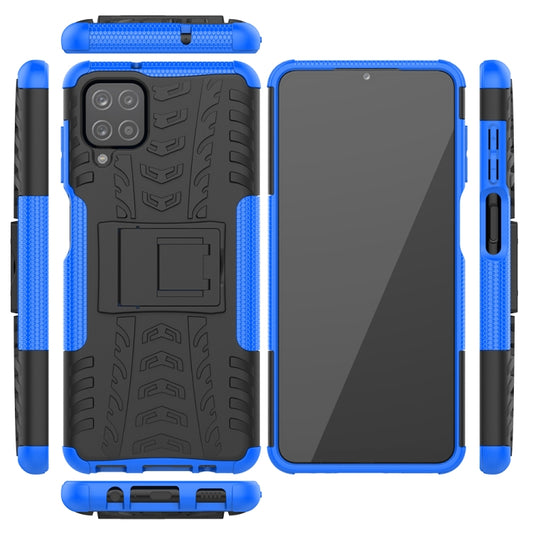 For Samsung Galaxy A12 5G Tire Texture Shockproof TPU+PC Protective Case with Holder(Blue) by buy2fix