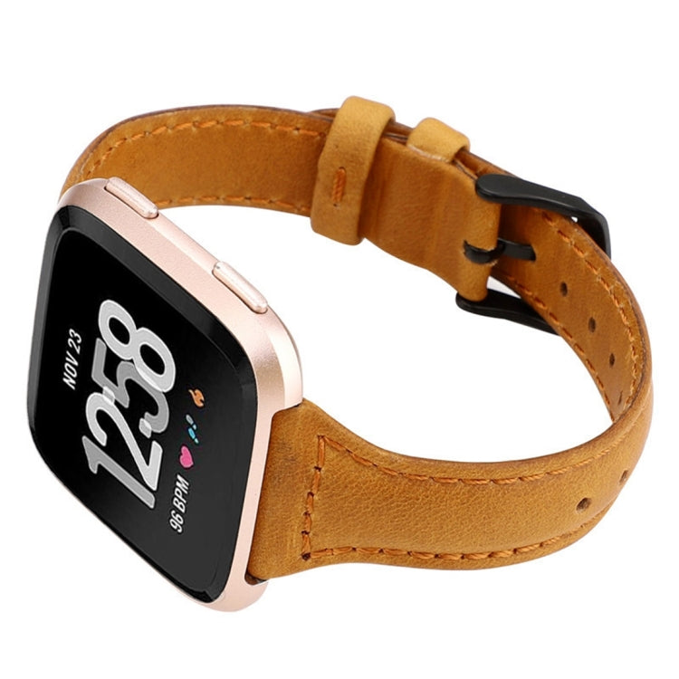 For Fitbit Versa Crazy Horse Texture Genuine Leather Watch Band(Light Brown) - Watch Bands by buy2fix | Online Shopping UK | buy2fix