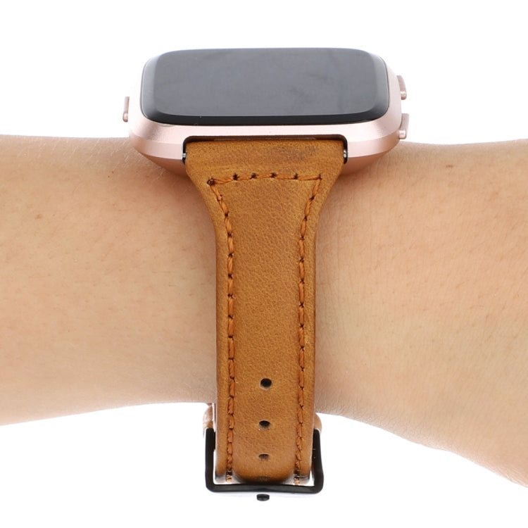 For Fitbit Versa Crazy Horse Texture Genuine Leather Watch Band(Light Brown) - Watch Bands by buy2fix | Online Shopping UK | buy2fix