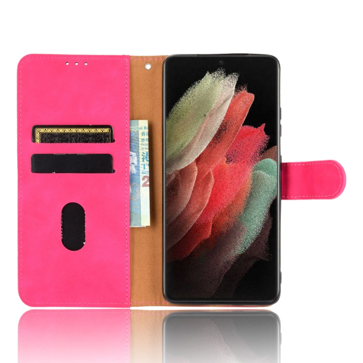 For Samsung Galaxy S21 Ultra 5G Solid Color Skin Feel Magnetic Buckle Horizontal Flip Calf Texture PU Leather Case with Holder & Card Slots & Wallet(Rose Red) - Galaxy S21 Ultra 5G Cases by buy2fix | Online Shopping UK | buy2fix