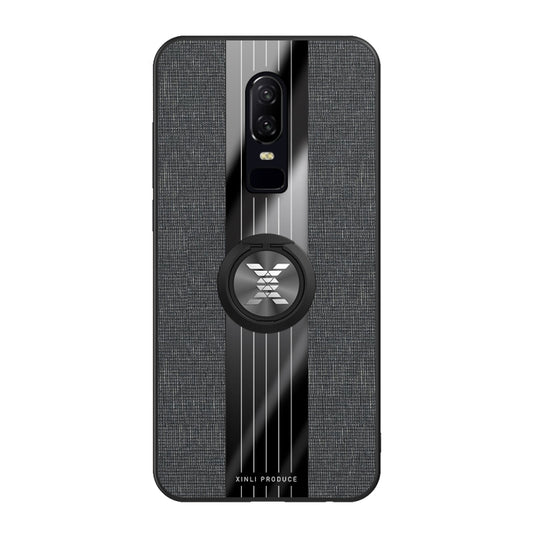 For OnePlus 6 XINLI Stitching Cloth Texture Shockproof TPU Protective Case with Ring Holder(Black) by XINLI