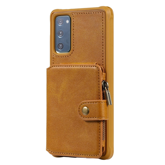 Zipper Shockproof Protective Case with Card Slots & Bracket & Photo Holder & Wallet Function For Samsung Galaxy S20 FE 5G(Brown) by buy2fix