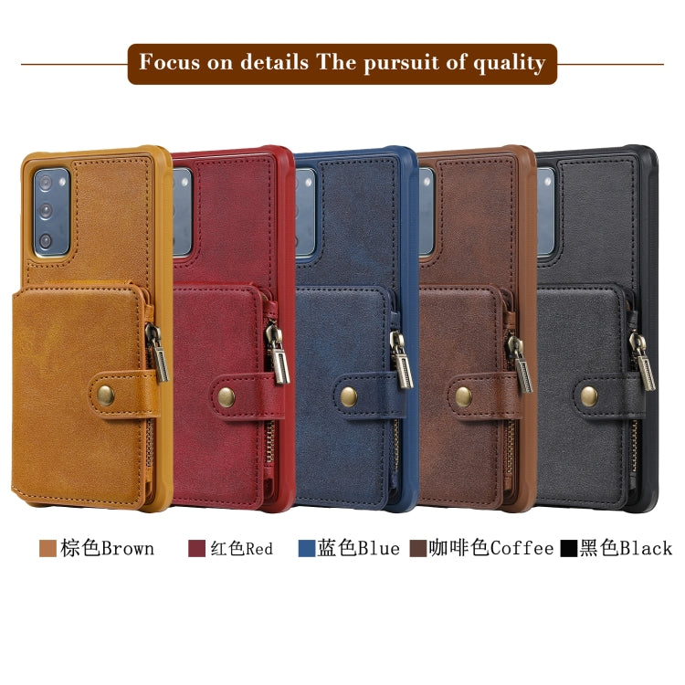 Zipper Shockproof Protective Case with Card Slots & Bracket & Photo Holder & Wallet Function For Samsung Galaxy S20 FE 5G(Brown) by buy2fix