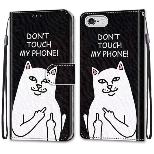 Coloured Drawing Cross Texture Horizontal Flip PU Leather Case with Holder & Card Slots & Wallet & Lanyard For iPhone 6 / 6s(Middle Finger White Cat) by buy2fix